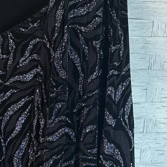 Java black & silver glittery layered blouse ruffle, sheer cuff evening plus size - Picture 3 of 13
